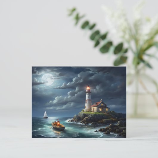 Leuchtturm Vollmond Leerfahrt Postkarte (Stehend Vorderseite)