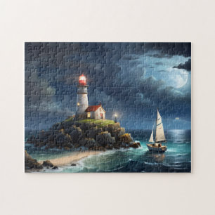 Leuchtturm Vollmond Leerfahrt Puzzle
