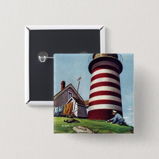 Leuchtturm-Wächter durch Stevan Dohanos Button (Vorne & Hinten)