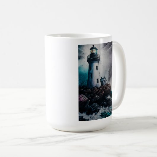 Leuchtturm während Sturm 15 oz Tasse (VorderseiteRechts)