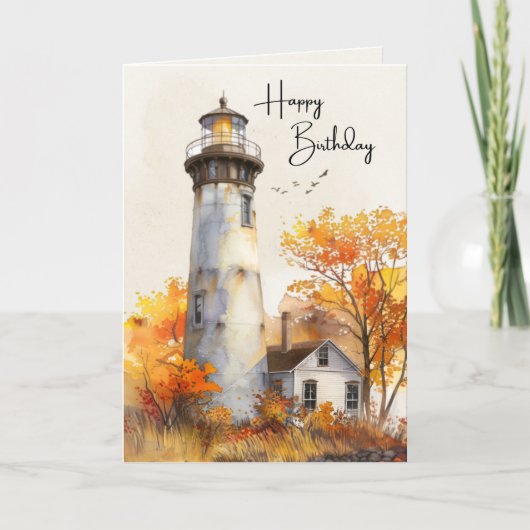 Leuchtturm Wasserfarbe Herbstleaves Geburtskarte Karte (Vorderseite)
