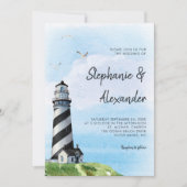 Leuchtturm Wasserfarbe Moderne Hochzeit Einladung (Vorderseite)
