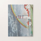 Leuchtturm Wasserfarbe Regenbogen Landschaft Meer Puzzle (Vertikal)