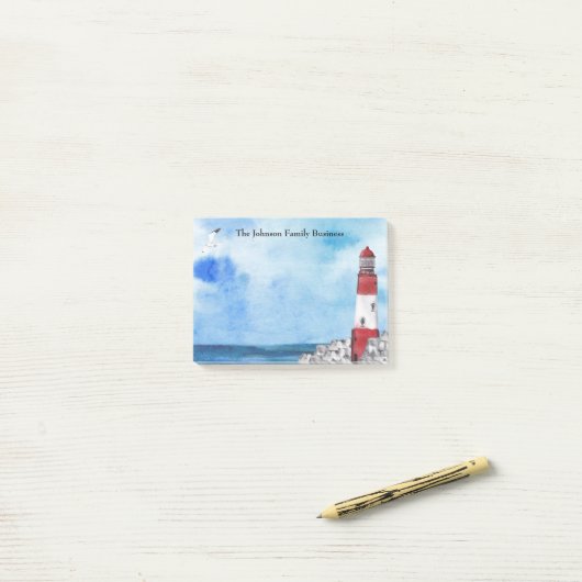 Leuchtturm Wasserfarbene Szene Kunst Post-it Klebezettel (Auf Schreibtisch)