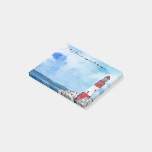 Leuchtturm Wasserfarbene Szene Kunst Post-it Klebezettel (angewinkelt)