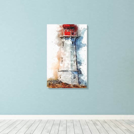 Leuchtturm Wasserfarbener Ozean Leinwanddruck (Insitu (Holzboden))
