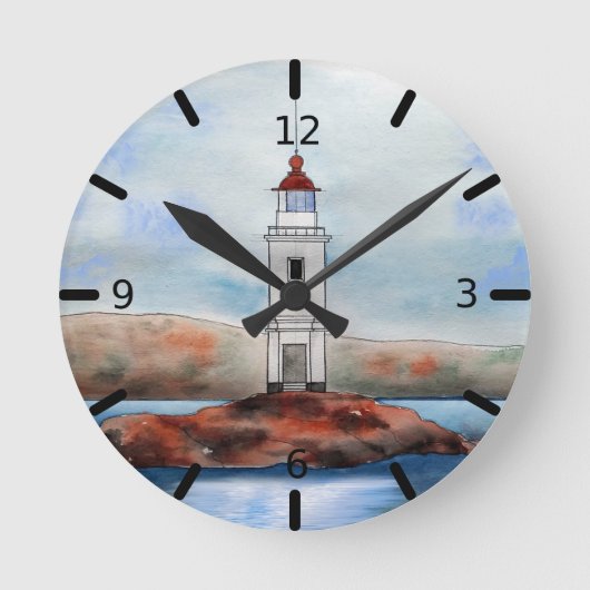 Leuchtturm Wasserfarbener Ozean Uhr (Vorderseite)