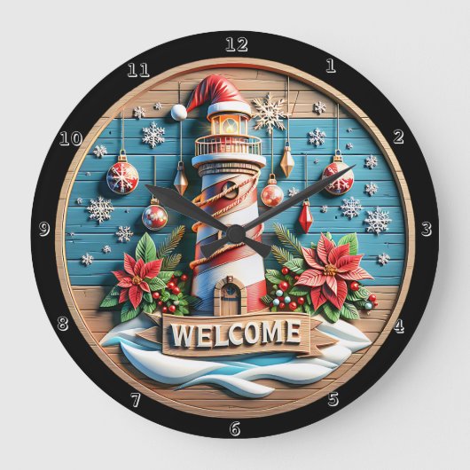 Leuchtturm Weihnachten Große Wanduhr (Vorderseite)