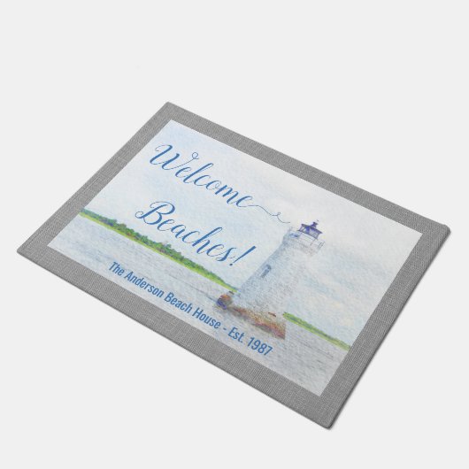 Leuchtturm Willkommensstrände Wasserfarbe Fußmatte (Schrägansicht)