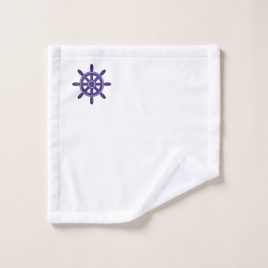 Leuchtturm, Yacht & Helm auf Navy Blue & White Badhandtuch Set (Waschlappen)