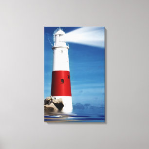 Leuchtturmausblick in Meer Leinwanddruck