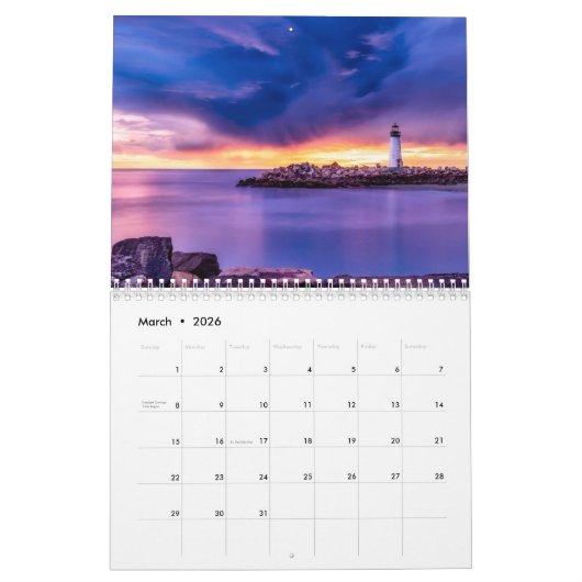 Leuchttürme am Ozean Schöne 12 Monate Kalender (Mär 2026)