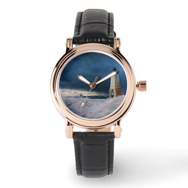Leuchttürme | Frankfort Lighthouse Lake Michigan Armbanduhr (Vorderseite)