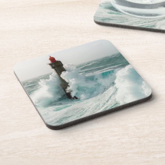 Leuchttürme | Jument Lighthouse Ouessant Frankreic Getränkeuntersetzer (Linke Seite)