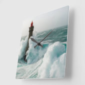 Leuchttürme | Jument Lighthouse Ouessant Frankreic Quadratische Wanduhr (Winkel)