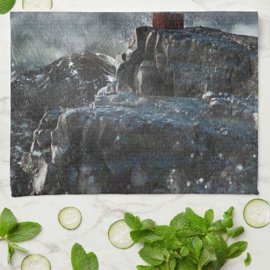 Leuchttürme | Leuchtturm im Sturm Geschirrtuch (Gefaltet)