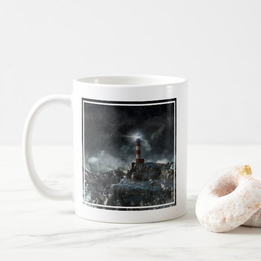 Leuchttürme | Leuchtturm im Sturm Kaffeetasse (Mit Donut)