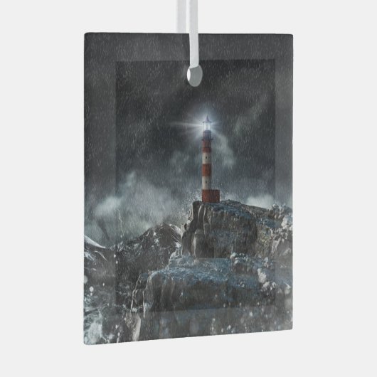 Leuchttürme | Leuchtturm im Sturm Ornament Aus Glas (Vorderseite Rechts)