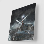 Leuchttürme | Leuchtturm im Sturm Quadratische Wanduhr (Winkel)