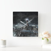 Leuchttürme | Leuchtturm im Sturm Quadratische Wanduhr (Zuhause)