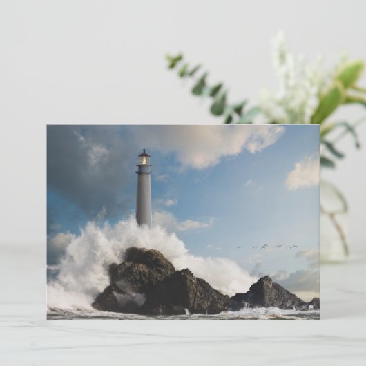 Leuchttürme | Leuchtturm mit Absturzwellen Dankeskarte (Stehend Vorderseite)
