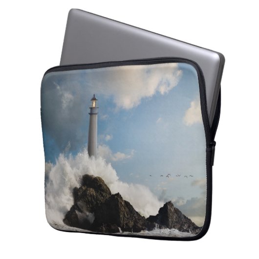 Leuchttürme | Leuchtturm mit Absturzwellen Laptopschutzhülle (Vorderseite Links)