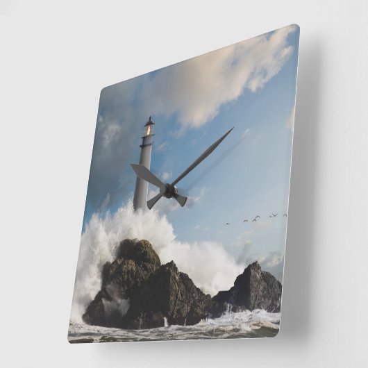 Leuchttürme | Leuchtturm mit Absturzwellen Quadratische Wanduhr (Winkel)