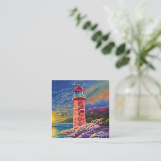 Leuchttürme mit ihren idyllischen Türmen und strah Quadratische Visitenkarte (Stehend Vorderseite)