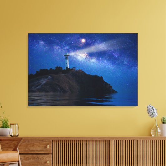 Leuchttürme | Starry Night Lighthouse Leinwanddruck (Insitu (Wohnzimmer))