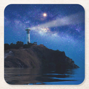 Leuchttürme   Starry Night Lighthouse Rechteckiger Pappuntersetzer