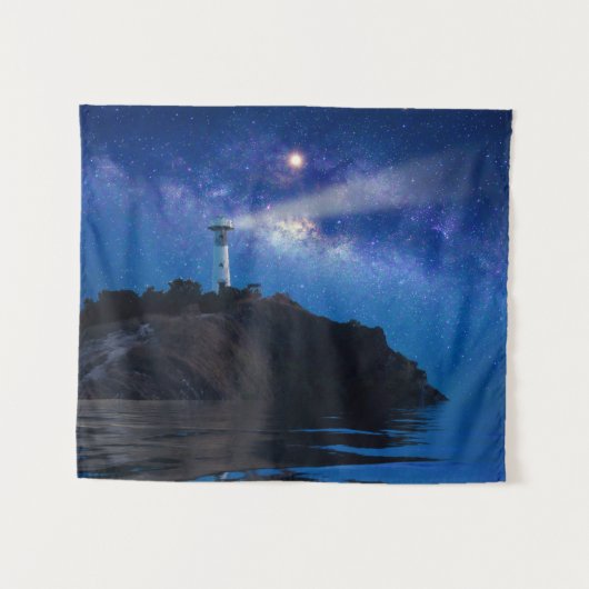 Leuchttürme | Starry Night Lighthouse Wandteppich (Vorderseite (Horizontal))