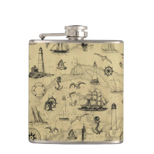 Leuchttürme und Segelschiffe Nautisches Vintage Flachmann