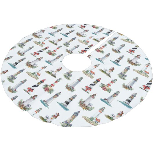 Leuchttürme Weihnachtsküste Polyester Weihnachtsbaumdecke (Schrägansicht)