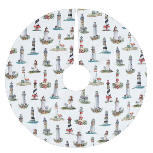 Leuchttürme Weihnachtsküste Polyester Weihnachtsbaumdecke (Vorderseite)
