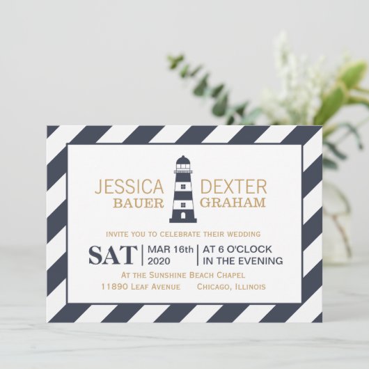 Leuchtturmhochzeit Einladung (Stehend Vorderseite)