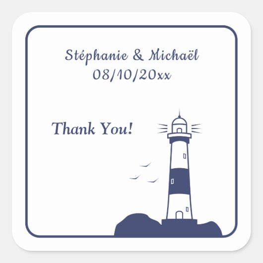Leuchtturmhochzeit Quadratischer Aufkleber (Vorderseite)
