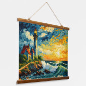 Leuchtturmlandschaft Wandteppich Mit Holzrahmen (Gewinkelt)