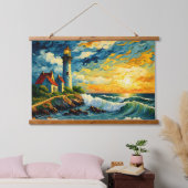 Leuchtturmlandschaft Wandteppich Mit Holzrahmen (Schlafzimmer)