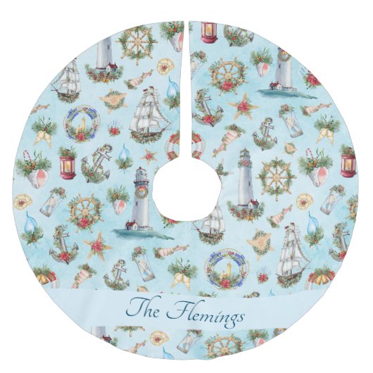 Leuchtturmschiff Nautical Christmas Ocean Name Polyester Weihnachtsbaumdecke (Vorderseite)