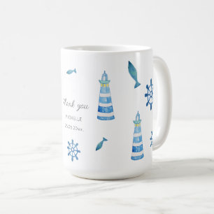 Leuchtturmstrand Wasserfarbe Handgemalt Kaffeetasse