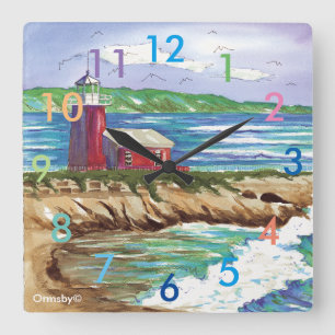 Leuchtturmuhr - Santa Cruz Quadratische Wanduhr