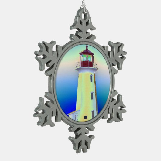 Leuchtturmverzierung Peggy Bucht Neuschottland Schneeflocken Zinn-Ornament (Links)