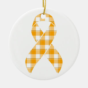 Leukämie-Bewusstsein Karo Orange Band Keramik Ornament