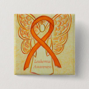 Leukemia Angel Orange Awareness Ribbon Art Buttone Button