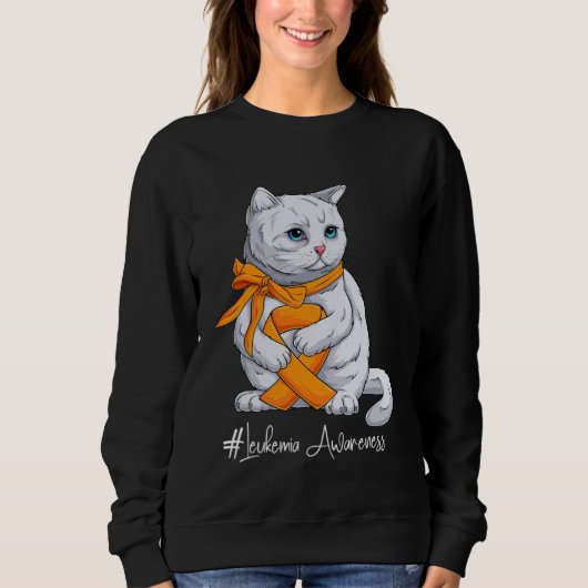 Leukemia Awareness Month Orange Ribbon Cat Sweatshirt (Vorderseite)