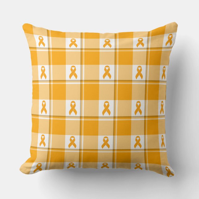 Leukemia Awareness Plaid Orange Ribbon Kissen (Vorderseite)