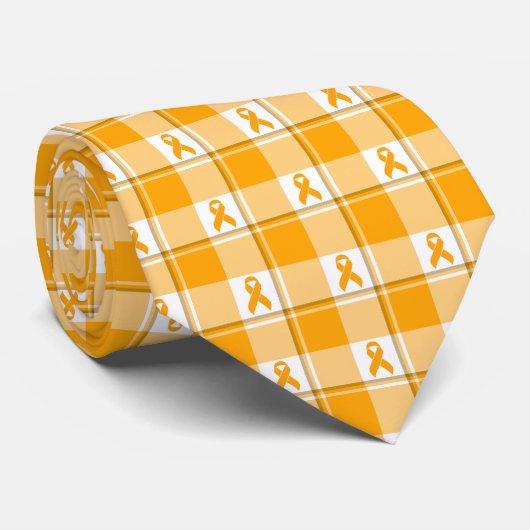 Leukemia Awareness Plaid Orange Ribbon Krawatte (Gerollt)