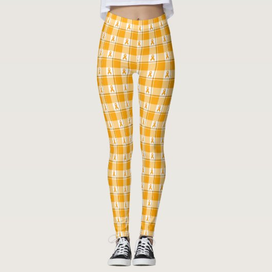 Leukemia Awareness Plaid Orange Ribbon Leggings (Vorderseite)