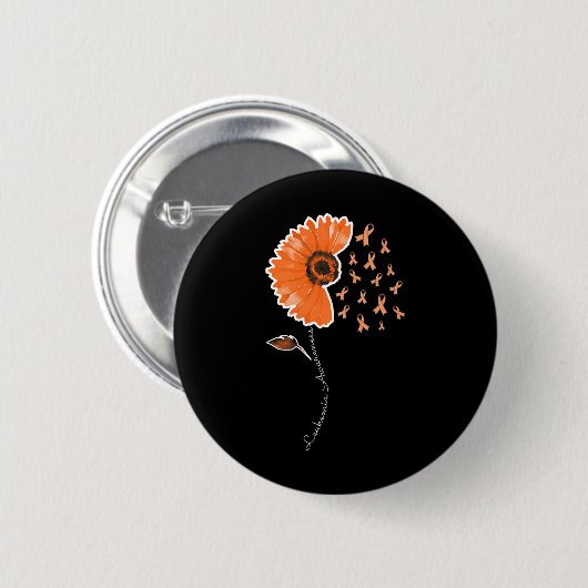 Leukemia Awareness Warrior Orange Ribbon Sunflower Button (Vorne & Hinten)