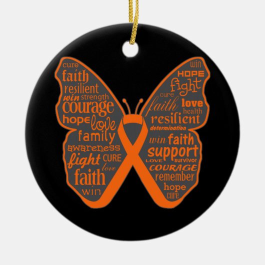 Leukemia Butterfly Collage of Words Keramik Ornament (Vorne)